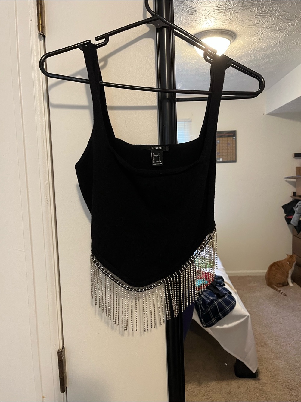 Forever 21 Black Tank Top with Silver Fringe